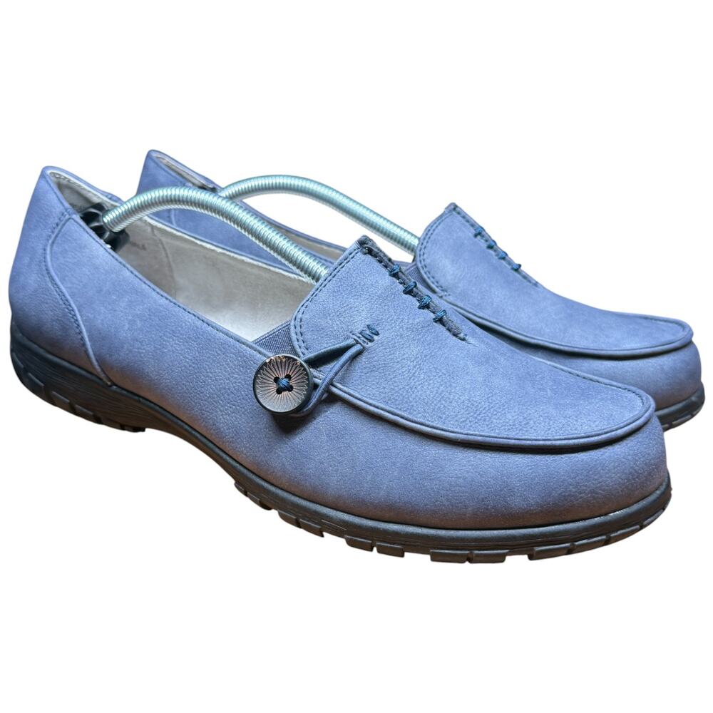 WHITE MOUNTAIN Judo Women's 10M Blue Slip On Comfort Shoes Button Detail Flats - Picture 6 of 11